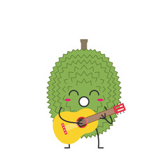 Durian fruit cute character cartoon plays the guitar sings face cheerful kawaii happy emotions icon vector illustration.