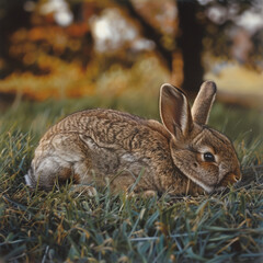 Fototapeta premium Portrait of a bunnys outside while laying during mid-day 