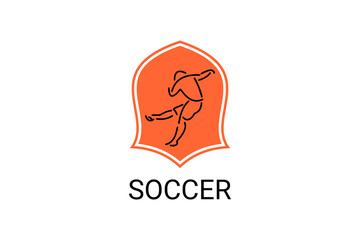 Soccer or football sport vector line icon. sportman, playing football. sport pictogram illustration.