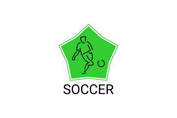 Soccer or football sport vector line icon. sportman, playing football. sport pictogram illustration.