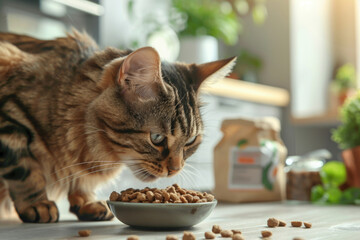 A cat enjoying a bowl of nutritious, plant-based cat food