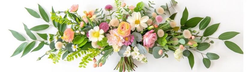 Obraz premium Wildflower wedding bouquet with greenery accents, wildflowers, bohemian bridal bouquet