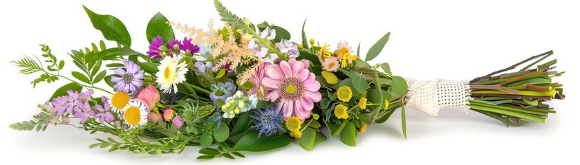 Obraz premium Wildflower wedding bouquet with greenery accents, wildflowers, bohemian bridal bouquet