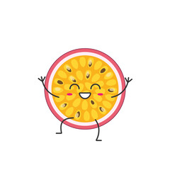 Passion fruit character cartoon greeting smiling face cheerful kawaii joy happy emotions icon vector illustration.