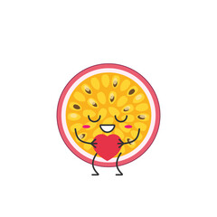 Passion fruit cute character cartoon love sign heart favorite smiling face cheerful kawaii happy emotions icon vector illustration.