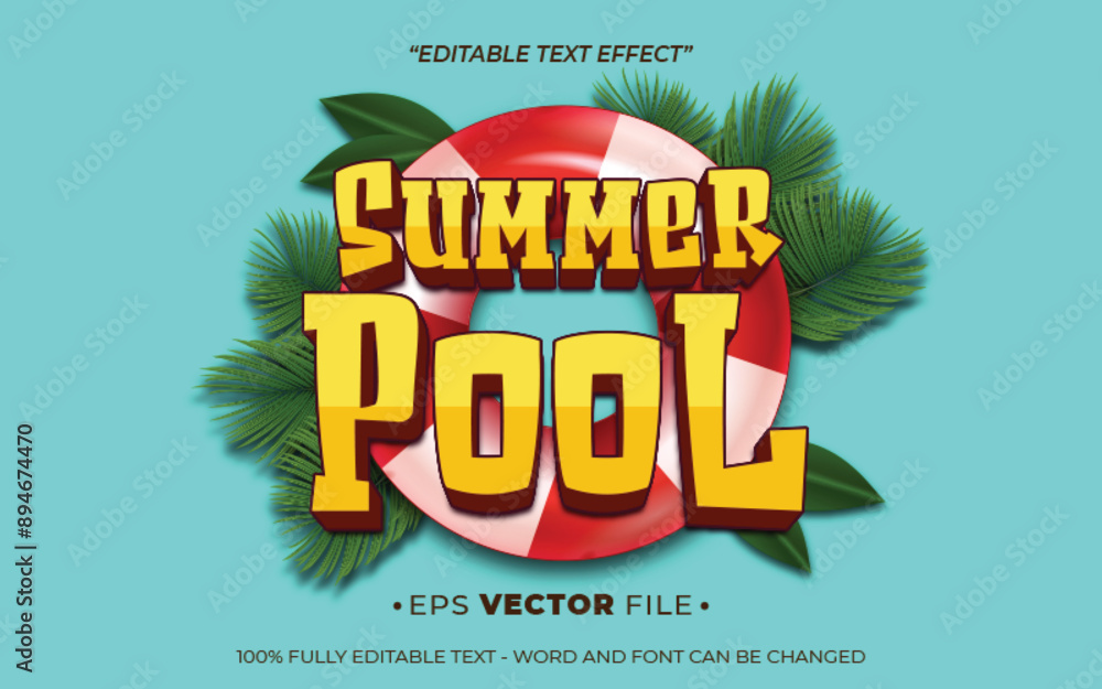 Poster summer pool game 3d text effect modern and playful