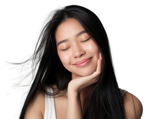 Fototapeta premium PNG Young Asian woman with long black hair photography portrait happy.