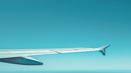 Naklejka premium Modern airplane wing tip against a backdrop of clear blue sky, emphasizing the marvels of aviation
