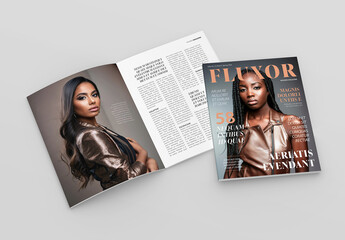 Cover and Open Spread Magazine Mockup