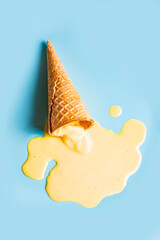 waffle cone with melted yellow ice cream