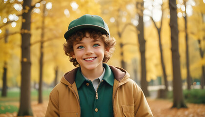 A Portrait of a Smiling Boy with Brown Curls