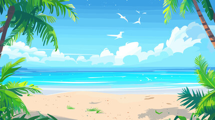 Seascape with beach and sea. Cartoon vector background sandy beach by the ocean