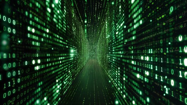 Binary matrix code stream on screen. symbol of computer matrix