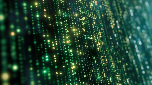 Binary matrix code stream on screen. symbol of computer matrix
