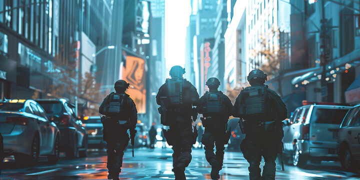 FBI agents walking on city street for a raid