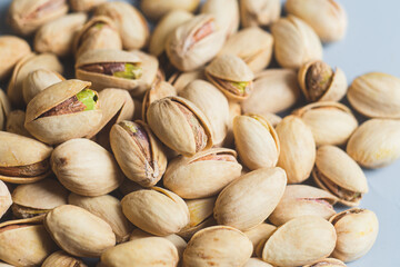 Salted pistachios close-up. Pistachios macro