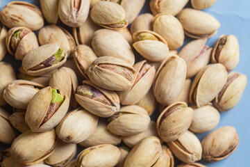 Salted pistachios close-up. Pistachios macro