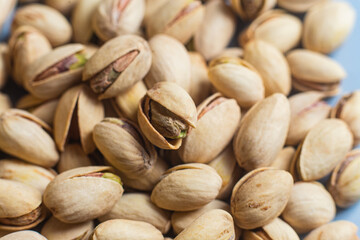 Salted pistachios close-up. Pistachios macro