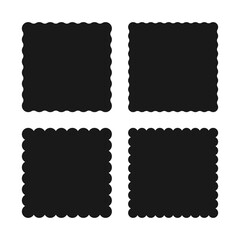 Square silhouette shapes with scallop edges. Geometric wavy frames set.