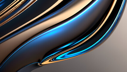 Obraz premium abstract background with smooth undulating lines, shimmering blue and bronze hues, evoking liquid metal and futuristic glossy surface