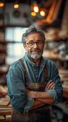 Fototapeta premium Middle-Aged Man in Woodworking Workshop