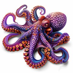 A purple octopus with orange spots is shown on a white background