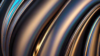 abstract background with smooth undulating lines, shimmering blue and bronze hues, evoking liquid metal and futuristic glossy surface