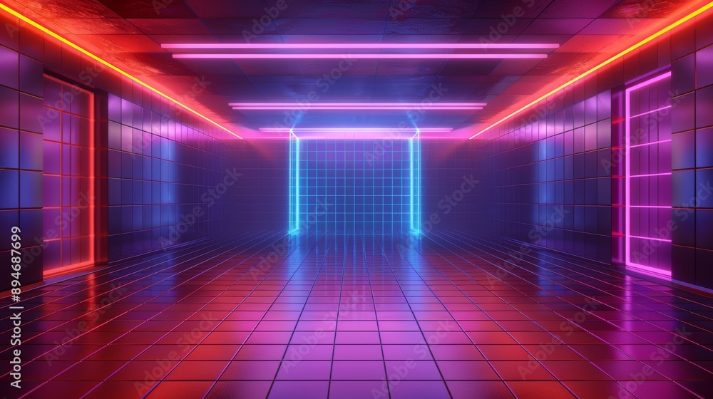 Aufkleber in this 3d render, there is an abstract futuristic background, an empty virtual room, a grid in cybe