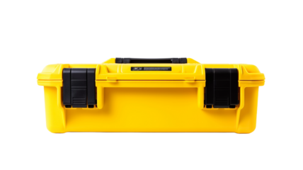 Plastic tool box yellow-black isolated on transparent png background.
