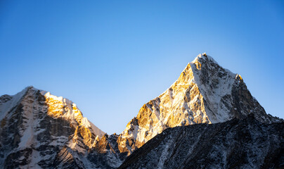 the sunrise of Mt Pumori with golden color 