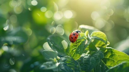 Ladybug on a Leaf in the Sunlight