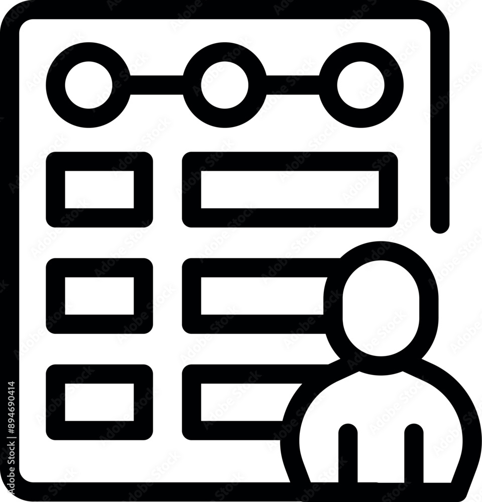 Poster line art icon of project management with businessman standing next to gantt chart