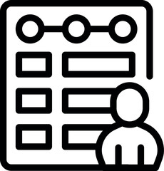 Line art icon of project management with businessman standing next to gantt chart