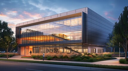 Obraz premium Exterior of a biotechnology lab with a distinctive logo