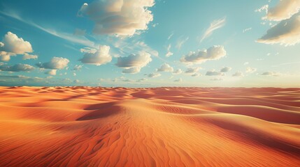 The intricate details and lifelike rendering of this digital environment creates an immersive environment that depicts a sprawling desert landscape with undulating dunes and dramatic skies.