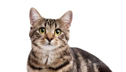 Fototapeta premium Closeup portrait happy cat sitting isolated on white background.