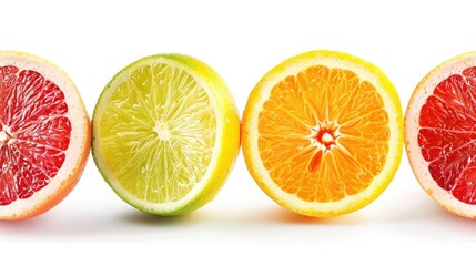 Four Slices of Citrus Fruit on a White Background
