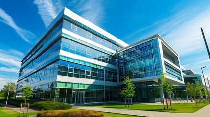 Exterior of a pharmaceutical research center with modern architecture
