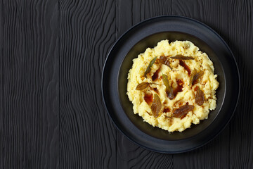 Brown Butter Potato Mash with fried sage leaves