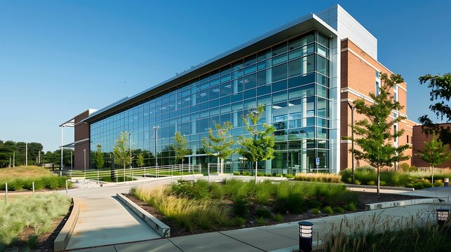 Exterior of a pharmaceutical research center with modern architecture