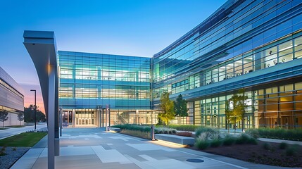 Exterior of a pharmaceutical research center with modern architecture
