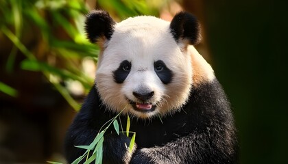Obraz premium Portrait happy cute playful funny panda animal wildlife 