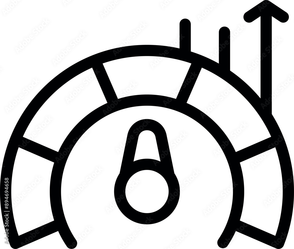 Poster minimalist icon of a speedometer increasing performance with the arrow pointing up