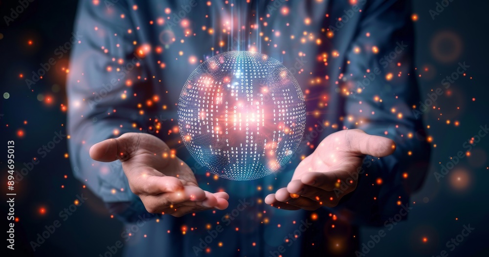 Poster creating a virtual image of the future with metaverse, internet technology, and networking applicati