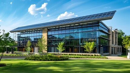 Obraz premium Exterior of an engineering research center with solar panels