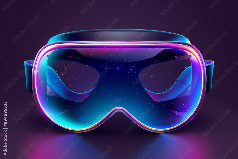 Poster creating a virtual world in augmented or virtual reality with a human silhouette. stock technology.