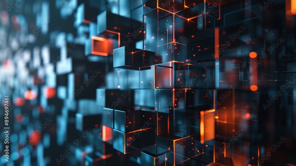 Aufkleber virtual render of voxel artificial cubes in 3d, futuristic pixel illustration, cube face.