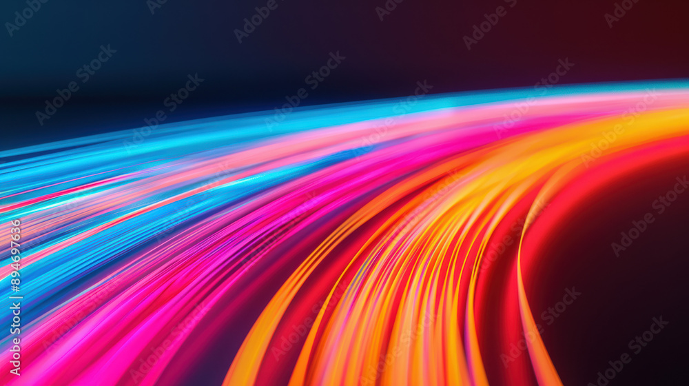 Poster vibrant light trails in motion creating a dynamic and colorful abstract background. perfect for tech
