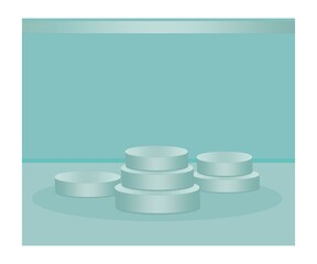 Podium of cylinders, on a light background, turquoise-blue shades
