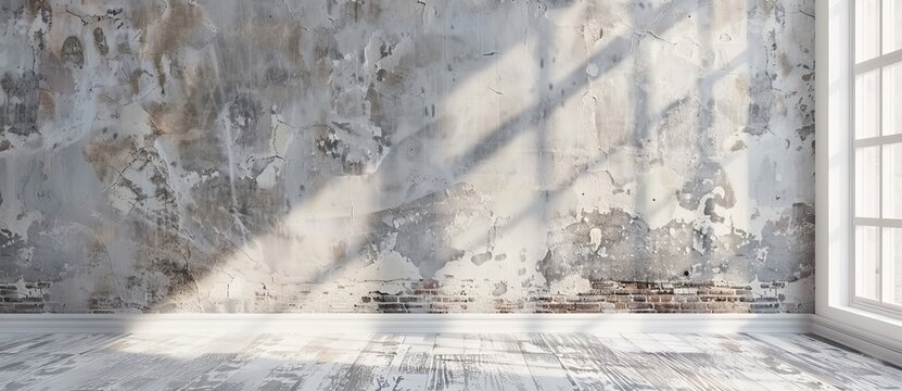 An extra wide white neutral and beige virtual empty room background banner image with a window for online presentations and Zoom meetings